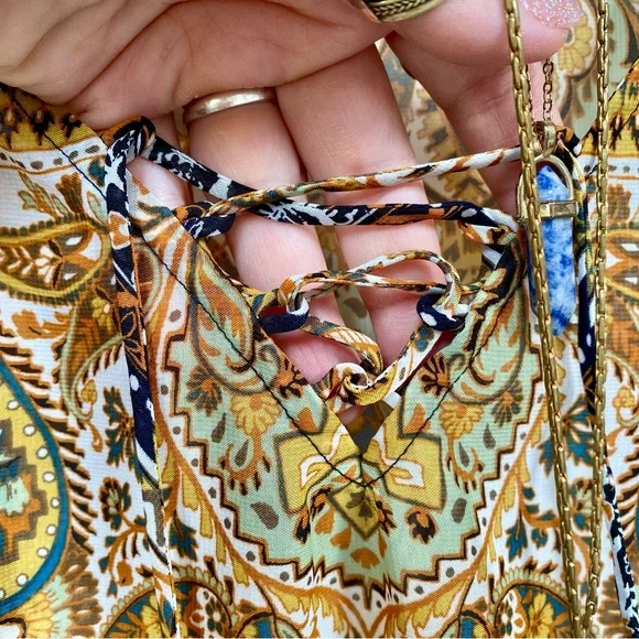 Anthropologie Fig & Flower boho blouse Gypsy southwestern vibe w bell sleeves - Picture 4 of 14